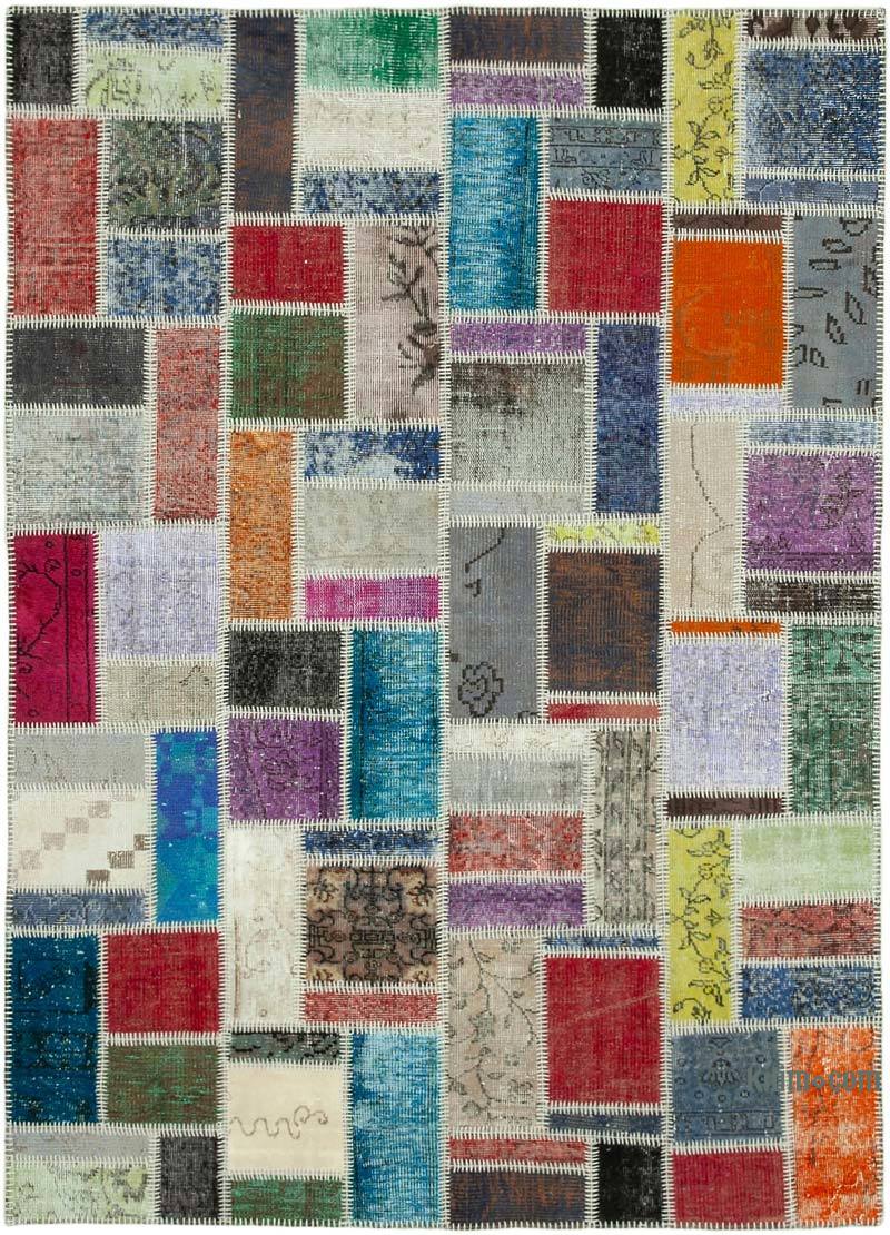 Multicolor Patchwork Hand-Knotted Turkish Rug - 5' 8" x 7' 10" (68" x 94") - K0051042