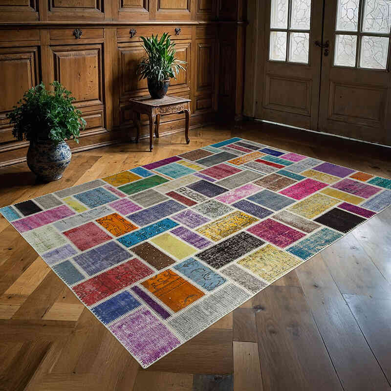 Çok Renkli Boyalı Patchwork Halı - 174 cm x 237 cm - K0051044