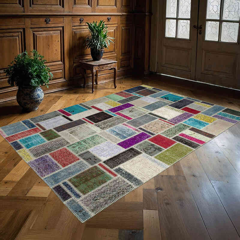 Çok Renkli Boyalı Patchwork Halı - 176 cm x 247 cm - K0051045