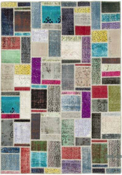 Multicolor Patchwork Hand-Knotted Turkish Rug - 5' 9" x 8' 1" (69" x 97")