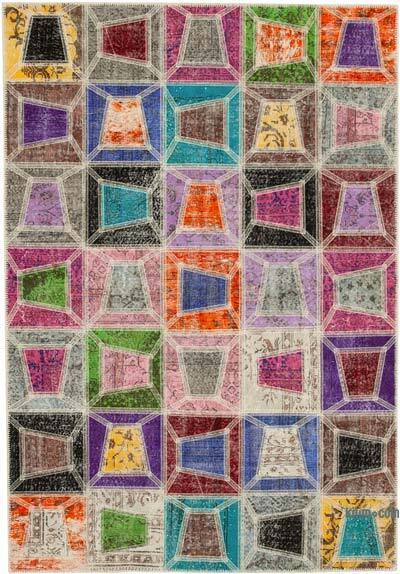 Multicolor Patchwork Hand-Knotted Turkish Rug - 6' 3" x 9' 1" (75" x 109")