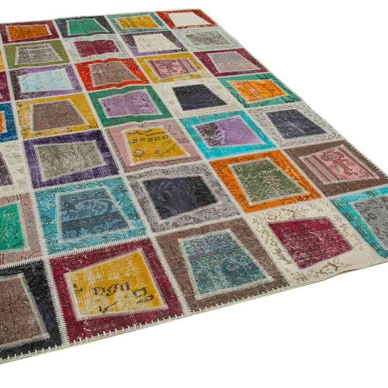 Multicolor Patchwork Hand-Knotted Turkish Rug - 6' 7" x 9' 2" (79" x 110") - K0051049