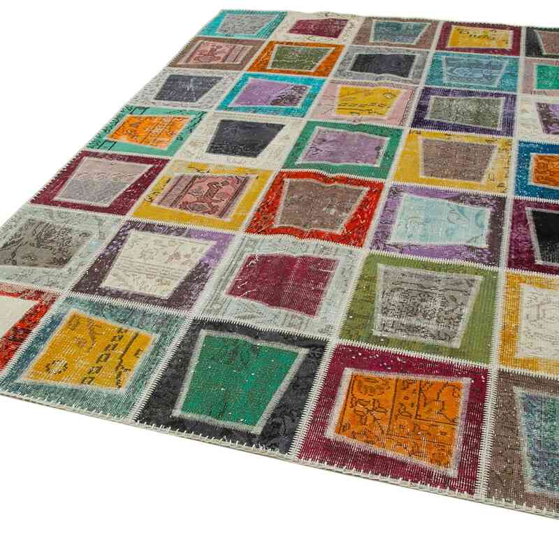 Multicolor Patchwork Hand-Knotted Turkish Rug - 6' 7" x 9' 2" (79" x 110") - K0051049