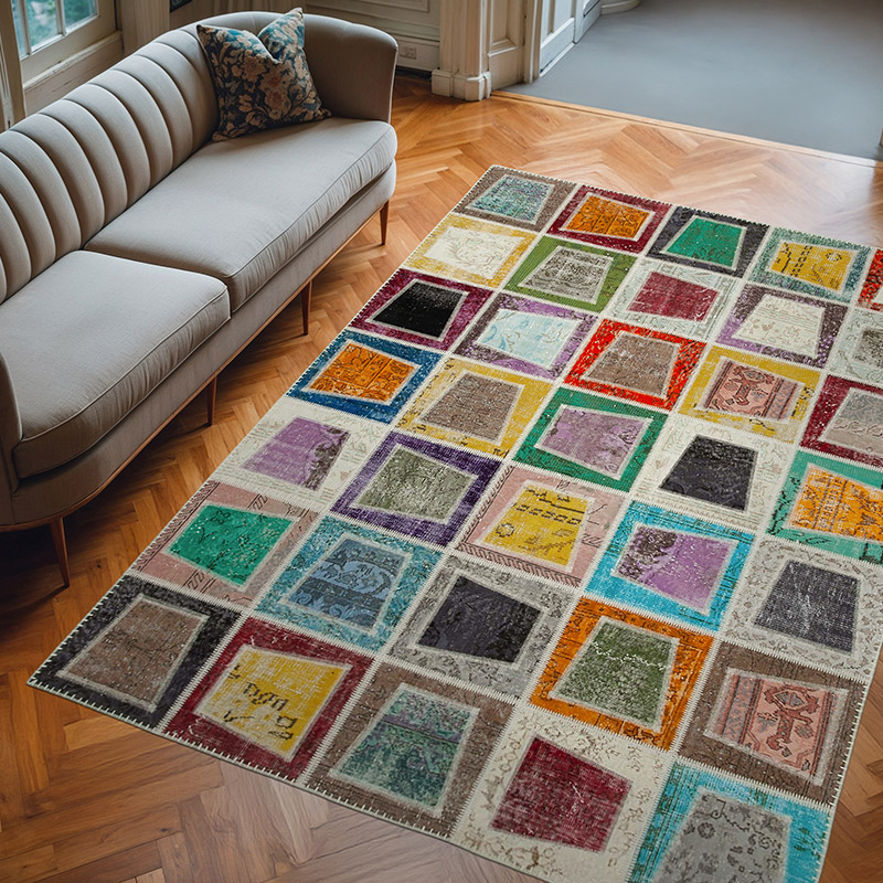 Çok Renkli Boyalı Patchwork Halı - 200 cm x 280 cm - K0051049