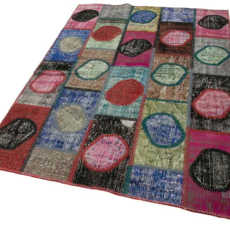 Multicolor Patchwork Hand-Knotted Turkish Rug - 4' 7" x 6' 7" (55" x 79") - K0051050