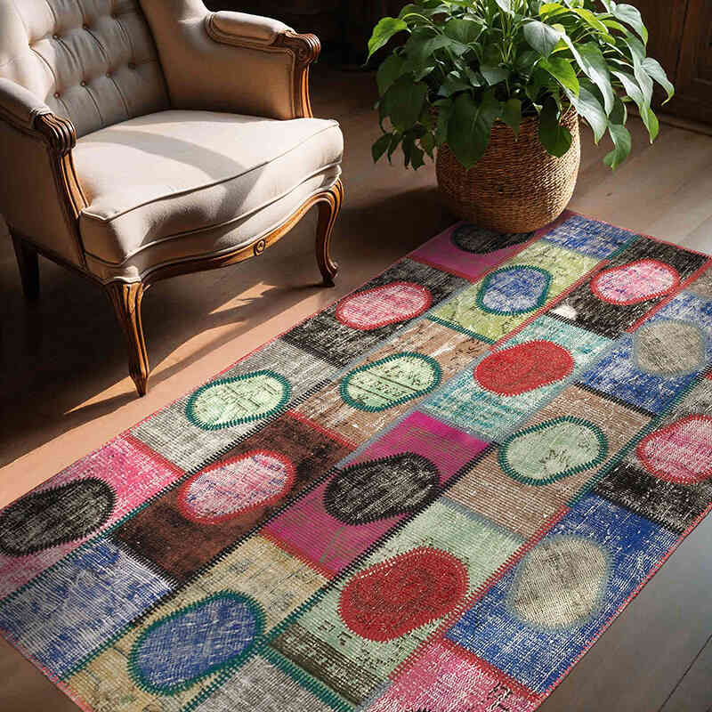 Çok Renkli Boyalı Patchwork Halı - 140 cm x 200 cm - K0051050