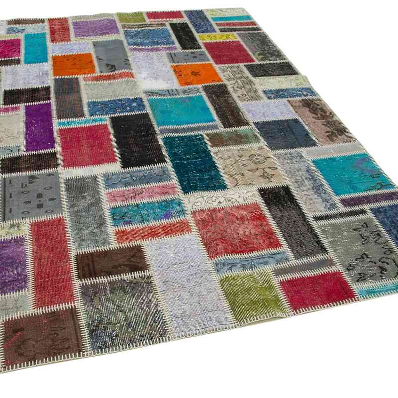 Multicolor Patchwork Hand-Knotted Turkish Rug - 5' 8" x 7' 9" (68" x 93") - K0051051