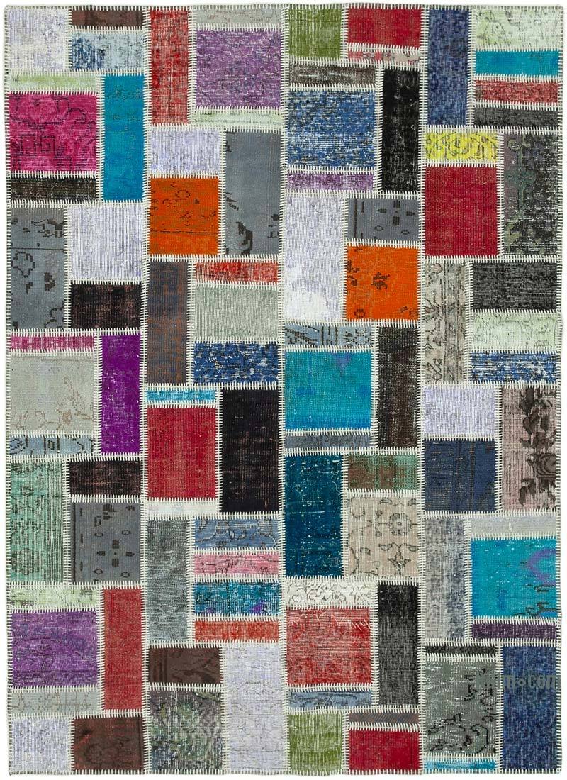 Multicolor Patchwork Hand-Knotted Turkish Rug - 5' 8" x 7' 9" (68" x 93") - K0051051