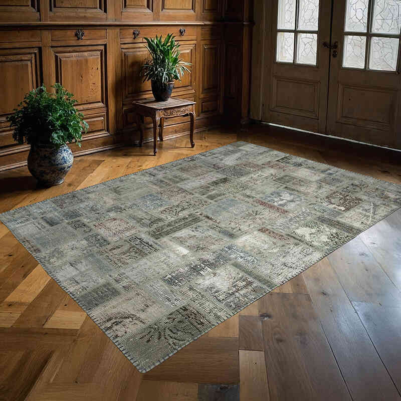 Gris Alfombra De Retazos Turca Sobre-teñida - 172 cm x 237 cm - K0051052