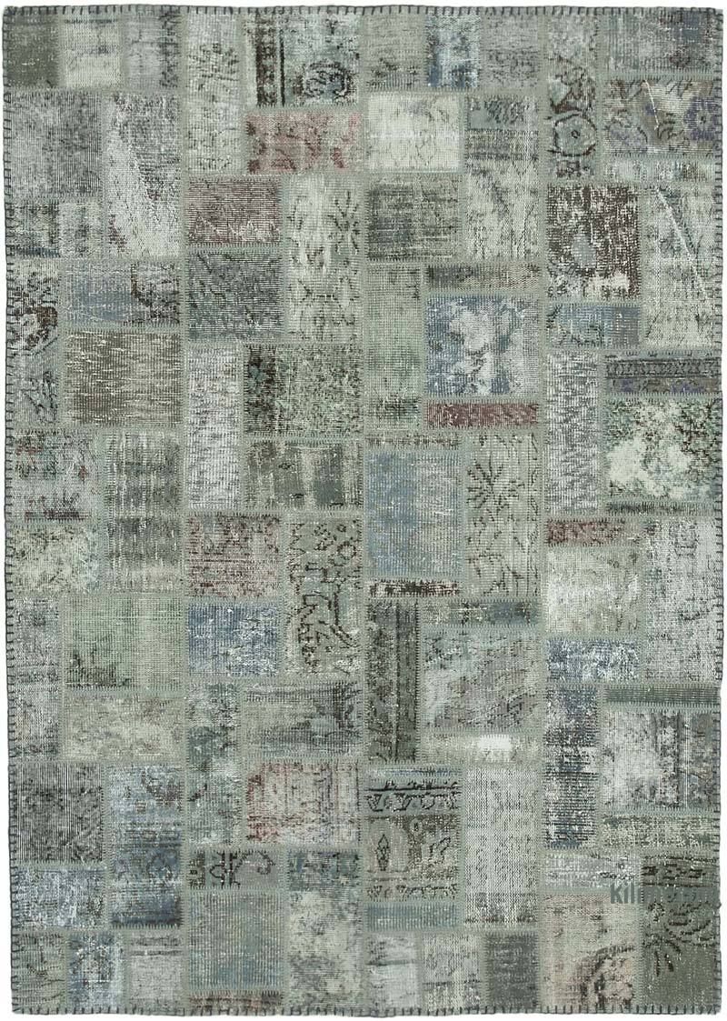 Grey Patchwork Hand-Knotted Turkish Rug - 5' 8" x 7' 9" (68" x 93") - K0051052