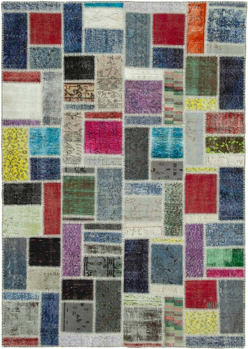 Multicolor Patchwork Hand-Knotted Turkish Rug - 5' 8" x 8'  (68" x 96") - K0051061