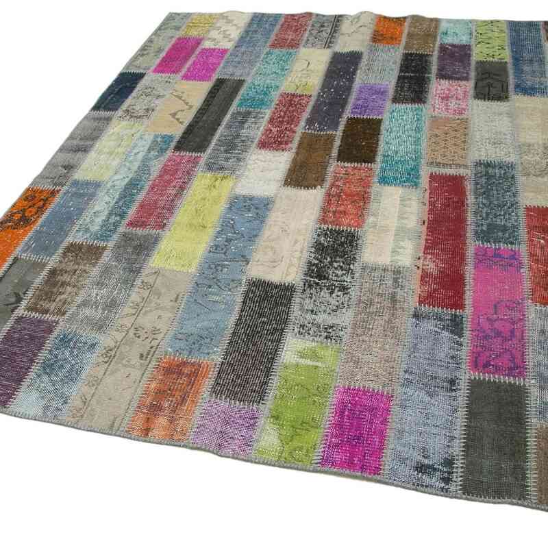 Multicolor Patchwork Hand-Knotted Turkish Rug - 5' 10" x 7' 11" (70" x 95") - K0051062