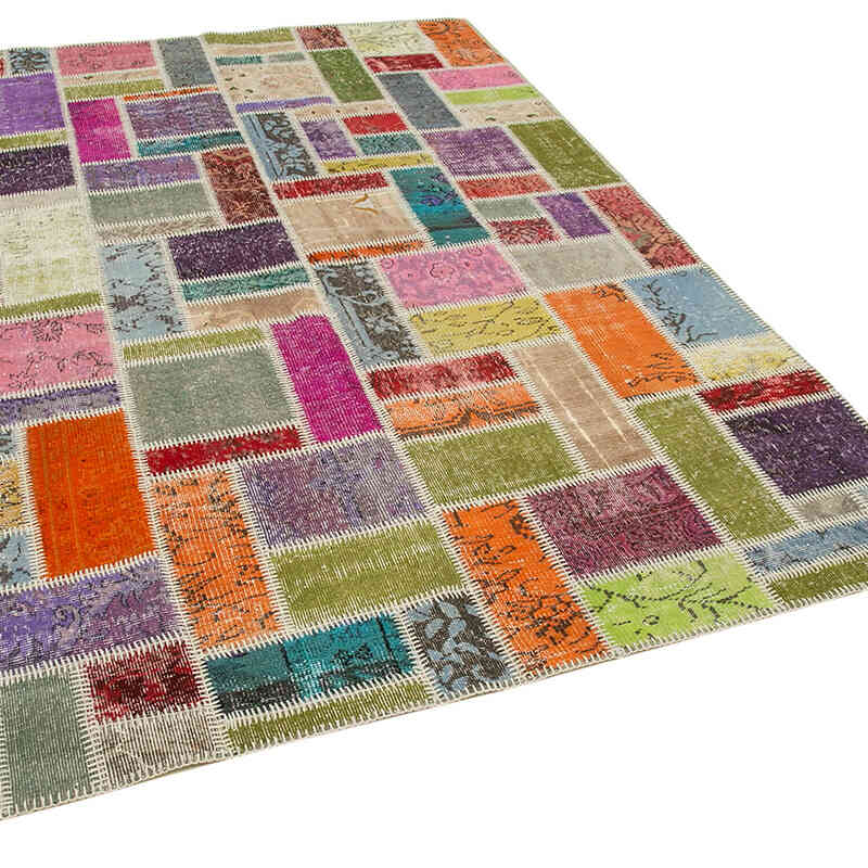 Multicolor Alfombra De Retazos Turca Sobre-teñida - 175 cm x 254 cm - K0051063