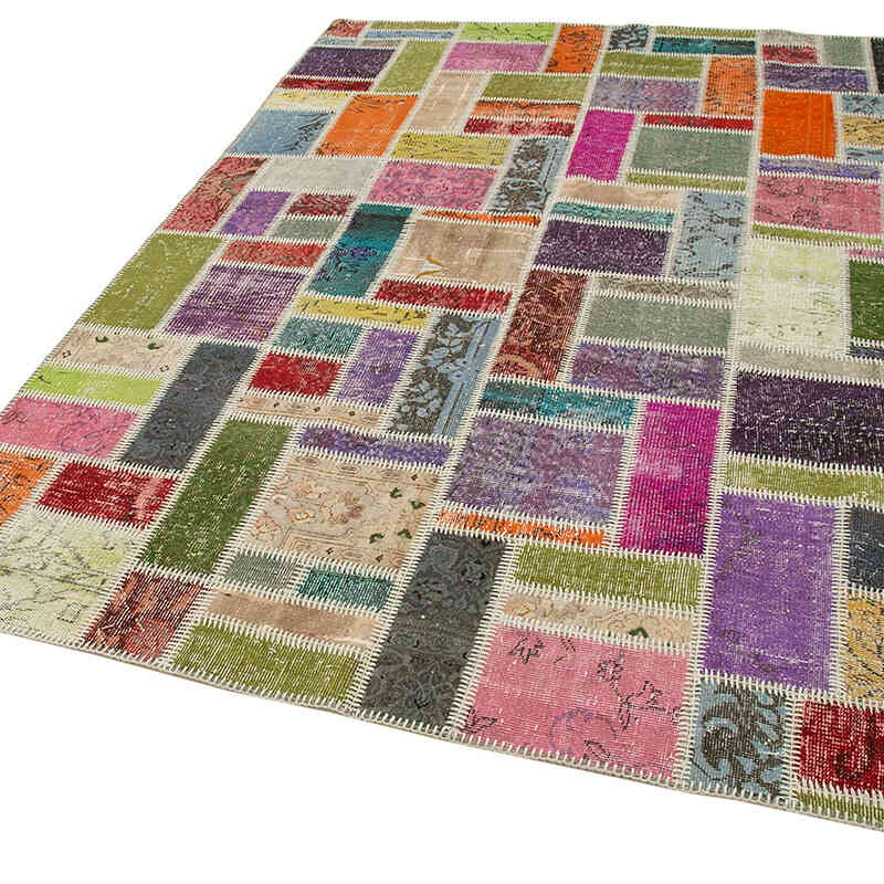 Multicolor Alfombra De Retazos Turca Sobre-teñida - 175 cm x 254 cm - K0051063