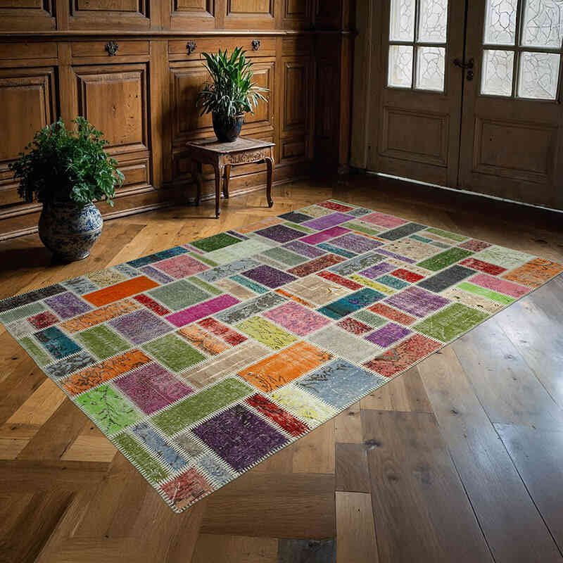 Multicolor Alfombra De Retazos Turca Sobre-teñida - 175 cm x 254 cm - K0051063