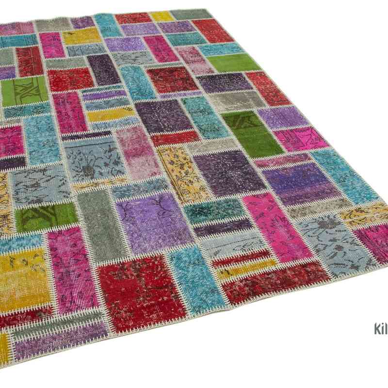 Multicolor Patchwork Hand-Knotted Turkish Rug - 5' 5" x 8' 2" (65" x 98") - K0051064