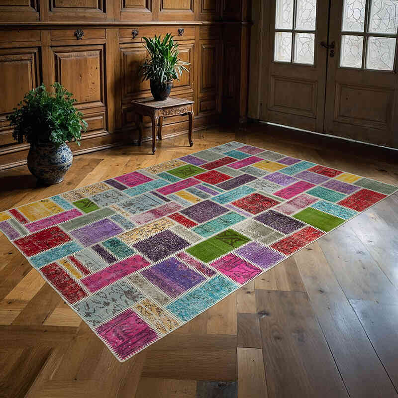 Çok Renkli Boyalı Patchwork Halı - 166 cm x 250 cm - K0051064