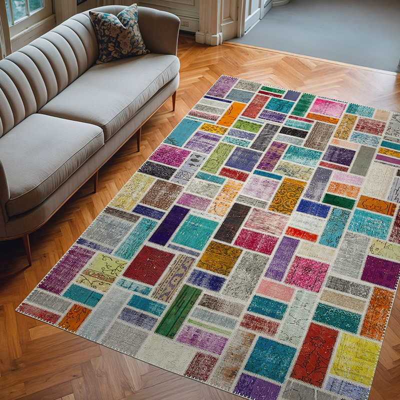 Çok Renkli Boyalı Patchwork Halı - 209 cm x 297 cm - K0051067