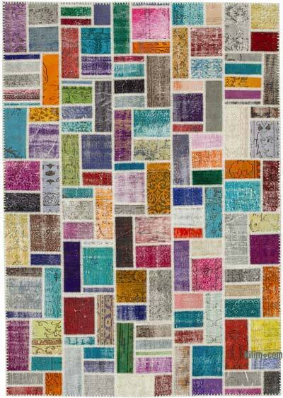 Multicolor Patchwork Hand-Knotted Turkish Rug - 6' 10" x 9' 9" (82" x 117")