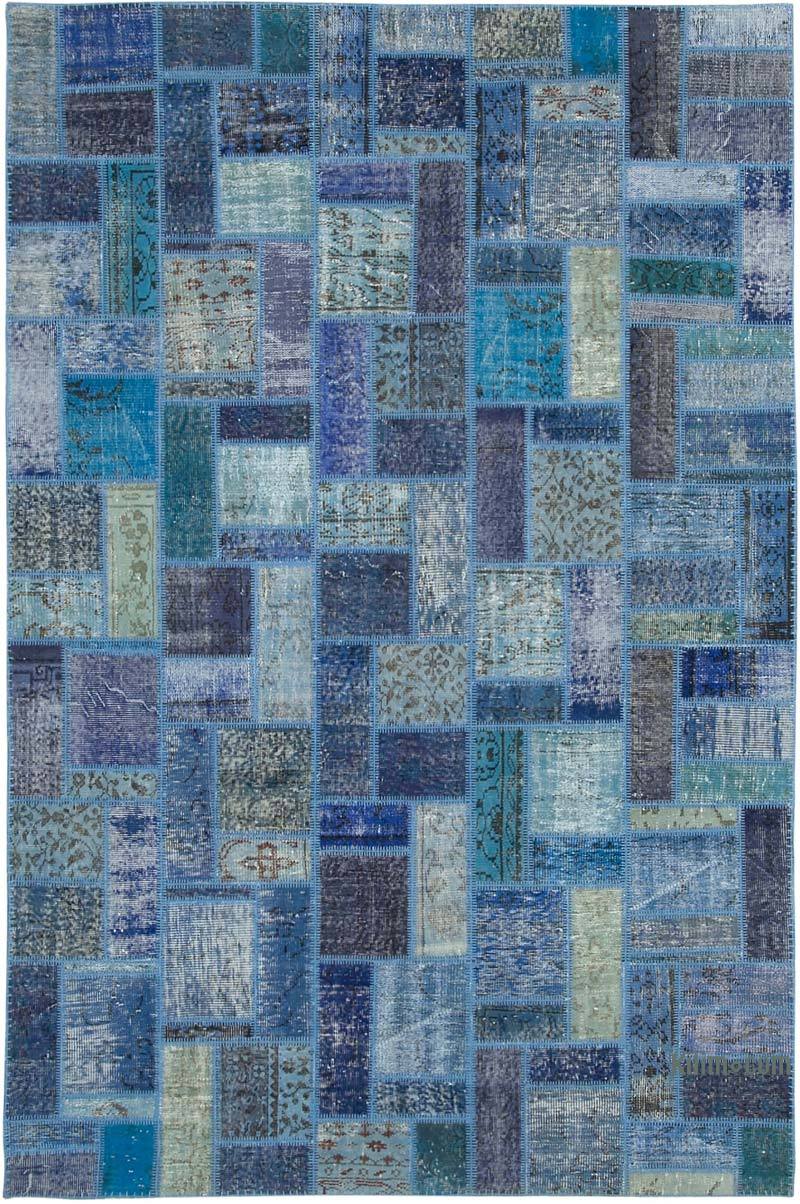 Mavi Boyalı Patchwork Halı - 200 cm x 298 cm - K0051068