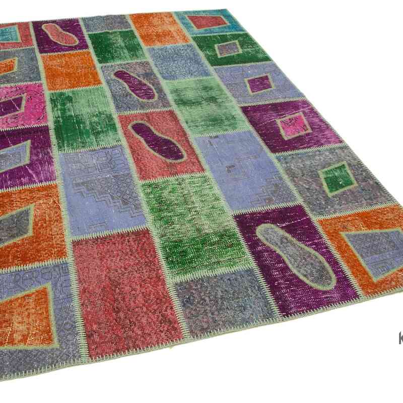 Multicolor Patchwork Hand-Knotted Turkish Rug - 5' 5" x 7' 9" (65" x 93") - K0051069