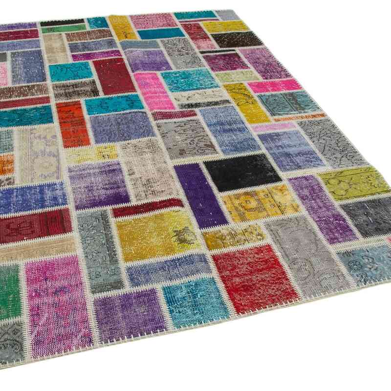 Multicolor Patchwork Hand-Knotted Turkish Rug - 5' 8" x 7' 10" (68" x 94") - K0051070