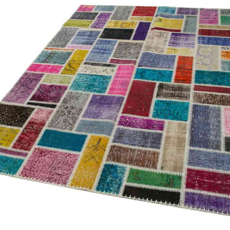 Multicolor Patchwork Hand-Knotted Turkish Rug - 5' 8" x 7' 10" (68" x 94") - K0051070