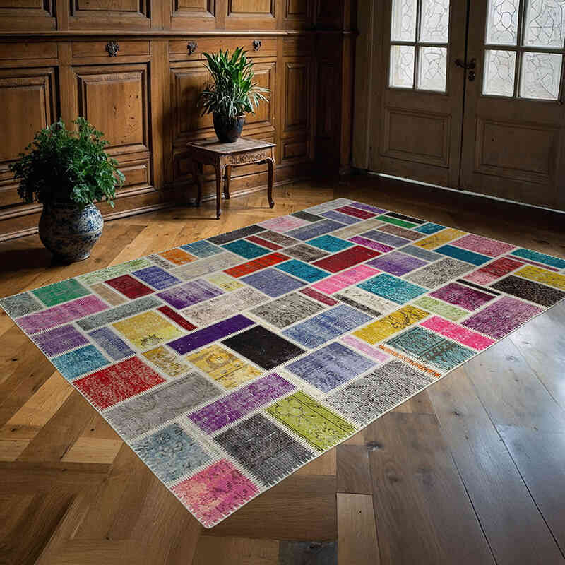 Çok Renkli Boyalı Patchwork Halı - 173 cm x 238 cm - K0051070