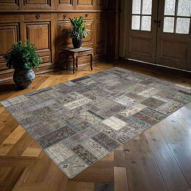 Gri Boyalı Patchwork Halı - 175 cm x 239 cm - K0051071