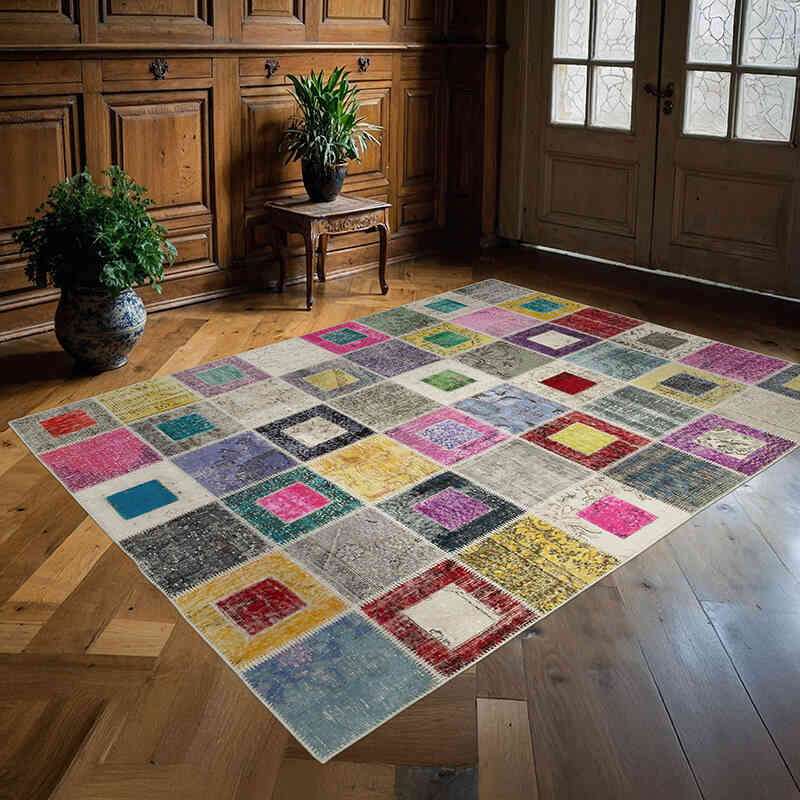 Multicolor Alfombra De Retazos Turca Sobre-teñida - 179 cm x 236 cm - K0051072