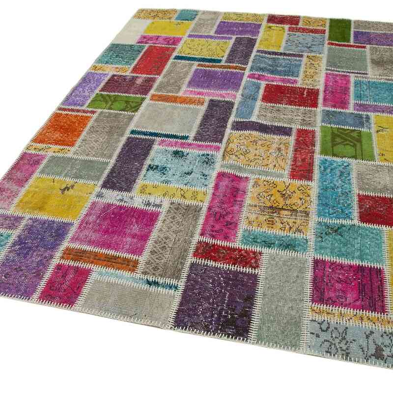 Multicolor Patchwork Hand-Knotted Turkish Rug - 5' 8" x 8' 4" (68" x 100") - K0051074