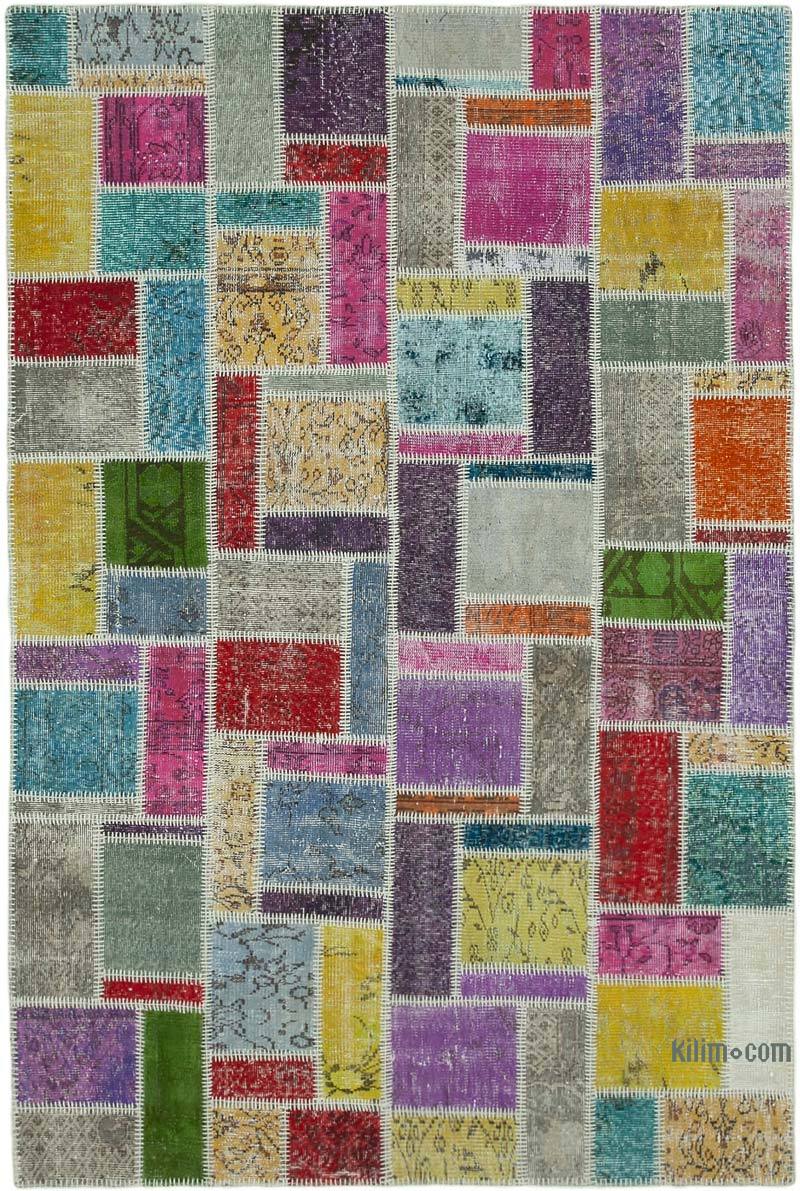 Multicolor Patchwork Hand-Knotted Turkish Rug - 5' 8" x 8' 4" (68" x 100") - K0051074