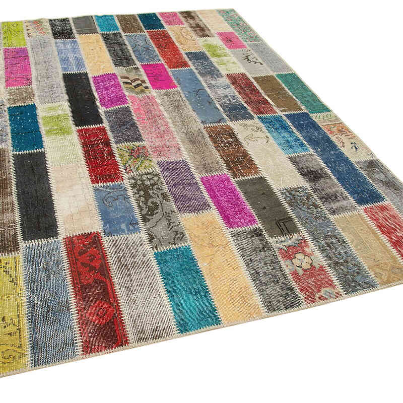 Multicolor Alfombra De Retazos Turca Sobre-teñida - 182 cm x 242 cm - K0051075