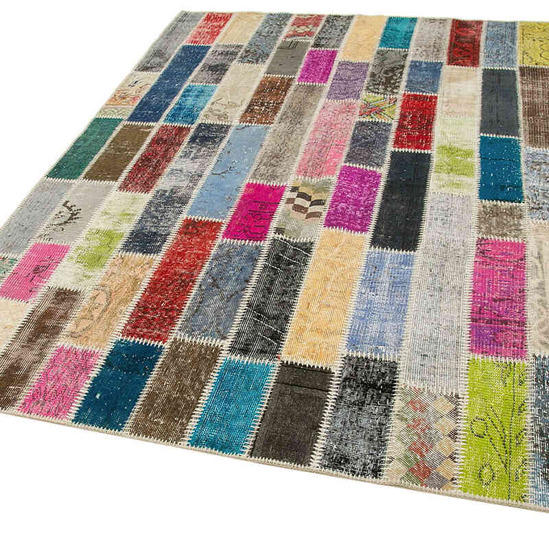 Multicolor Alfombra De Retazos Turca Sobre-teñida - 182 cm x 242 cm - K0051075