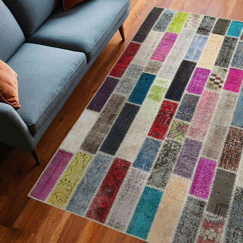 Multicolor Alfombra De Retazos Turca Sobre-teñida - 182 cm x 242 cm - K0051075