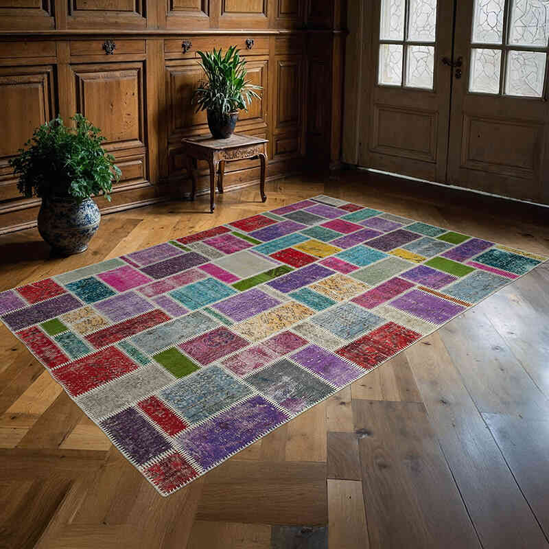 Multicolor Alfombra De Retazos Turca Sobre-teñida - 167 cm x 251 cm - K0051076