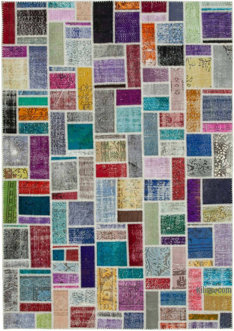Multicolor Patchwork Hand-Knotted Turkish Rug - 6' 10" x 9' 9" (82" x 117") - K0051077