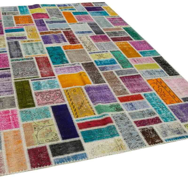 Multicolor Patchwork Hand-Knotted Turkish Rug - 6' 10" x 9' 9" (82" x 117") - K0051078
