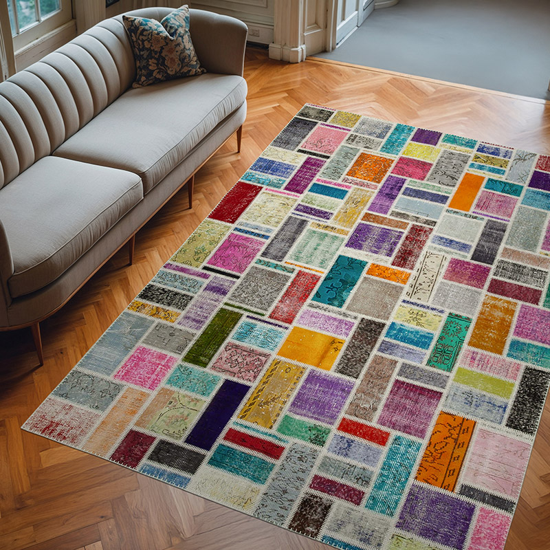 Çok Renkli Boyalı Patchwork Halı - 208 cm x 297 cm - K0051078