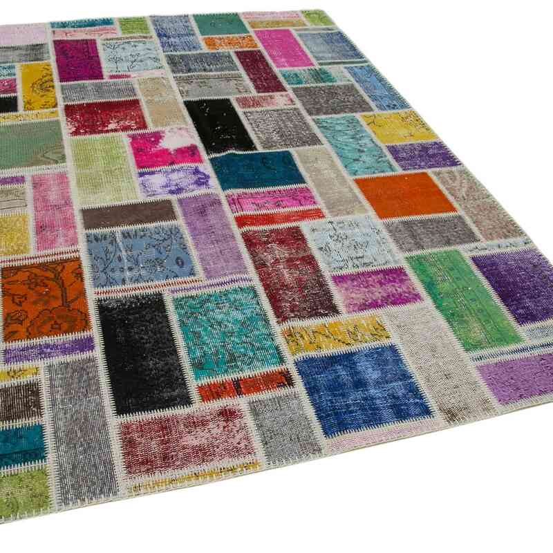 Multicolor Patchwork Hand-Knotted Turkish Rug - 5' 8" x 7' 10" (68" x 94") - K0051079