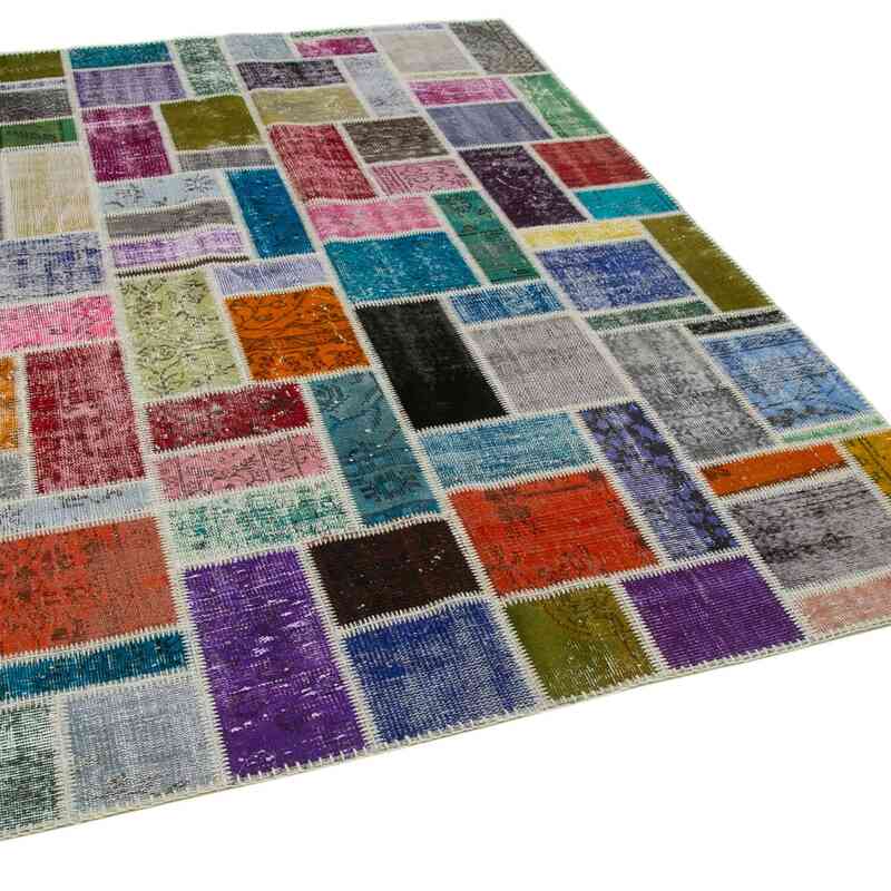 Multicolor Patchwork Hand-Knotted Turkish Rug - 5' 8" x 7' 10" (68" x 94") - K0051080