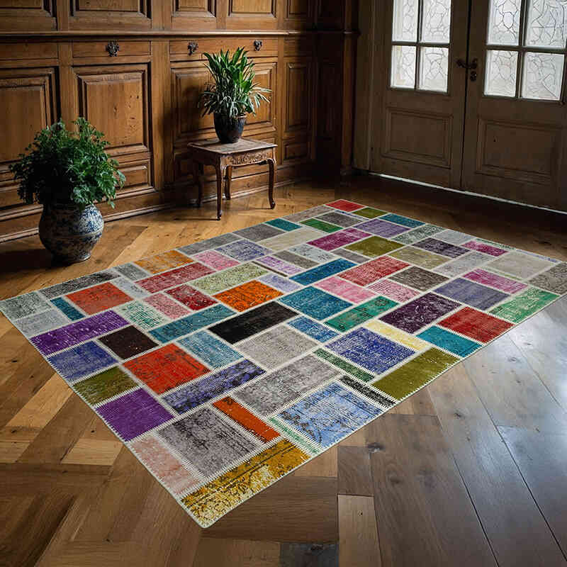 Çok Renkli Boyalı Patchwork Halı - 173 cm x 240 cm - K0051080