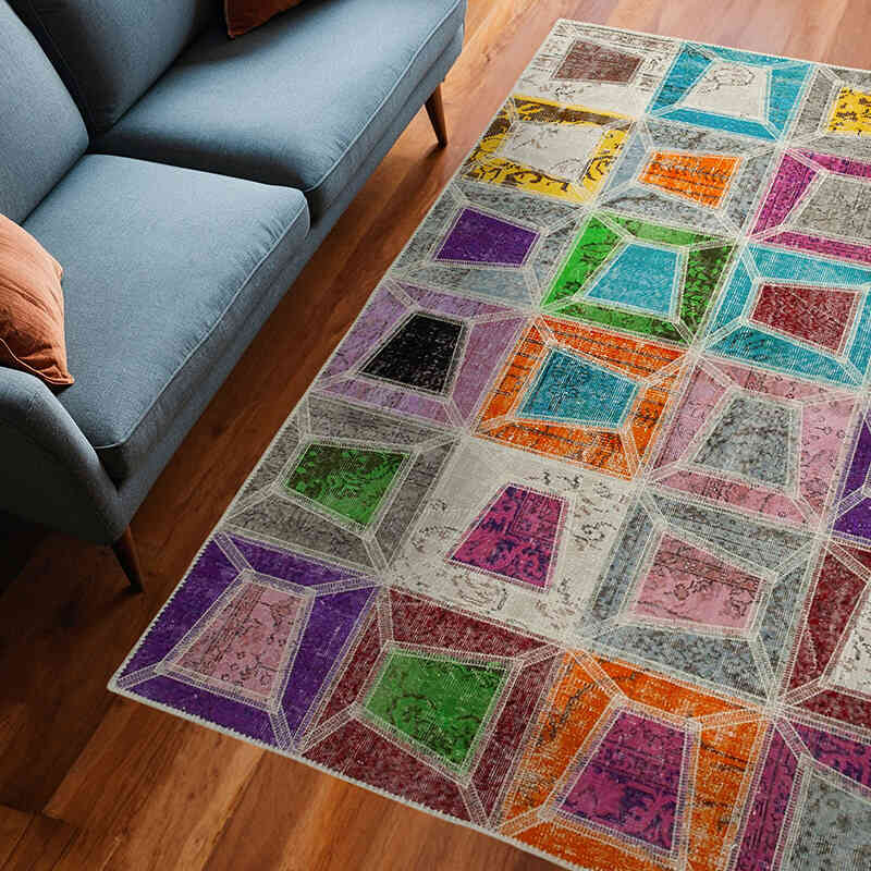 Multicolor Alfombra De Retazos Turca Sobre-teñida - 193 cm x 236 cm - K0051081