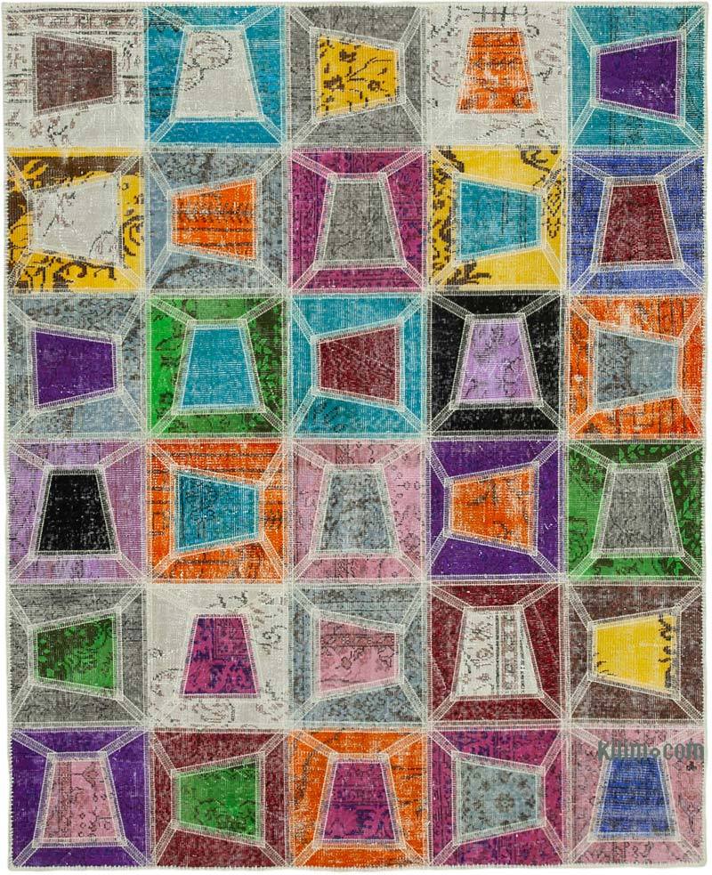 Multicolor Alfombra De Retazos Turca Sobre-teñida - 193 cm x 236 cm - K0051081