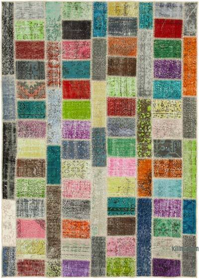 Multicolor Patchwork Hand-Knotted Turkish Rug - 5' 9" x 7' 11" (69" x 95")