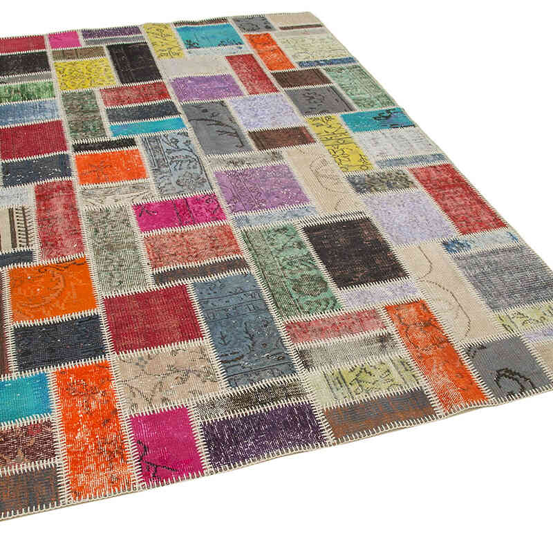 Multicolor Patchwork Hand-Knotted Turkish Rug - 5' 9" x 7' 9" (69" x 93") - K0051084