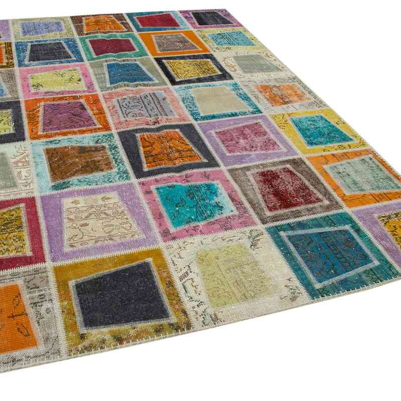 Multicolor Patchwork Hand-Knotted Turkish Rug - 6' 7" x 9' 2" (79" x 110") - K0051085