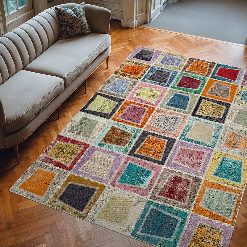 Çok Renkli Boyalı Patchwork Halı - 200 cm x 280 cm - K0051085