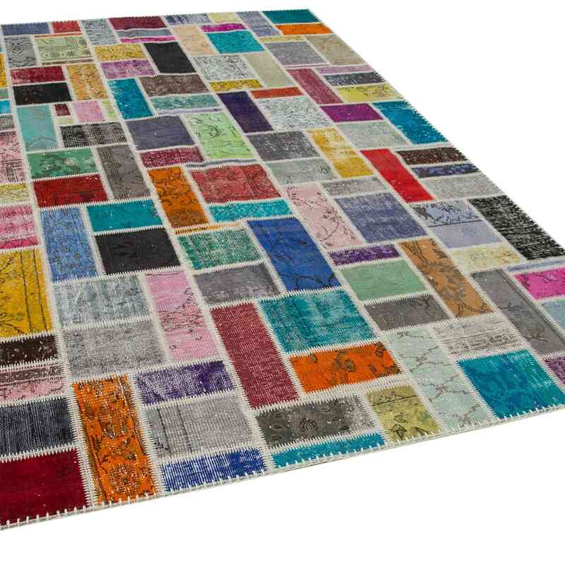 Multicolor Patchwork Hand-Knotted Turkish Rug - 6' 10" x 9' 9" (82" x 117") - K0051086
