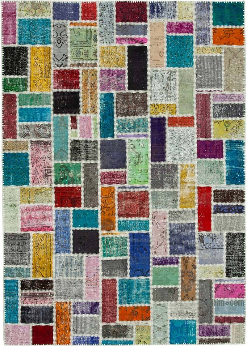 Multicolor Patchwork Hand-Knotted Turkish Rug - 6' 10" x 9' 9" (82" x 117") - K0051086